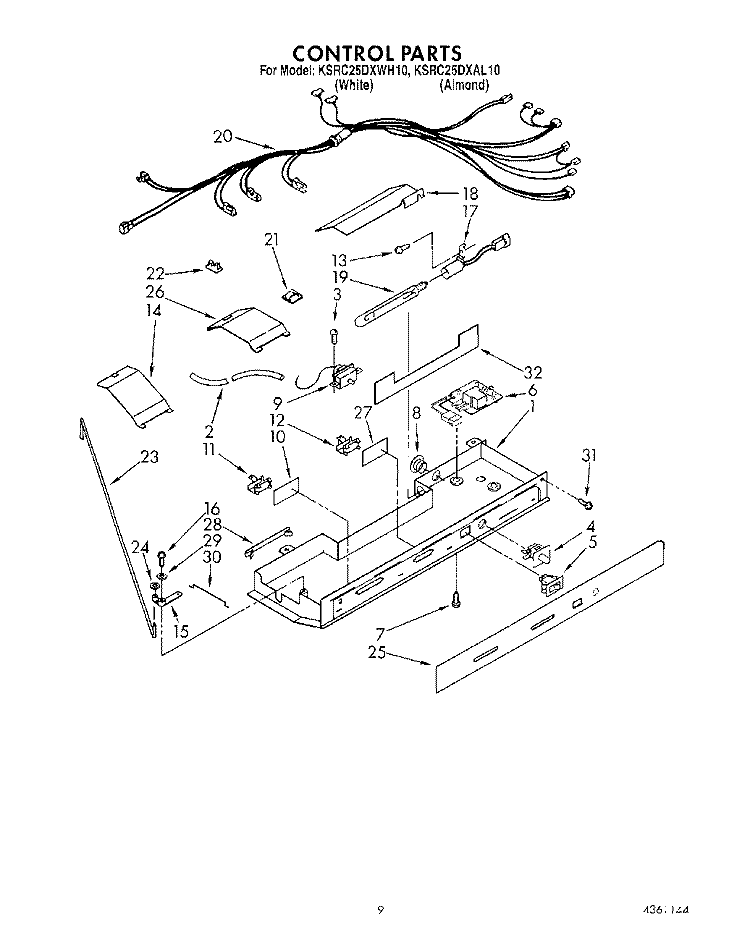 CONTROL Diagram and Parts List for KSRC25DXAL10  KitchenAid Refrigerator