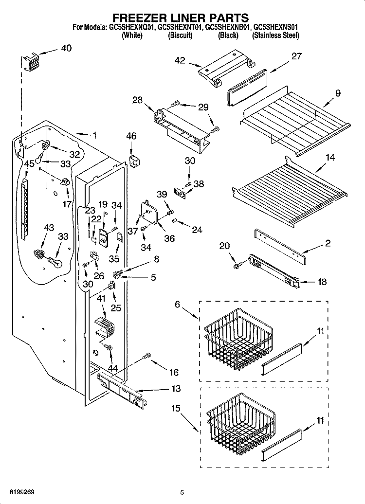 FREEZER LINER PARTS Diagram and Parts List for GC5SHEXNS01  Whirlpool Refrigerator