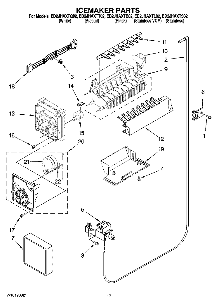 ICEMAKER PARTS Diagram and Parts List for ED2JHAXTB02  Whirlpool Refrigerator