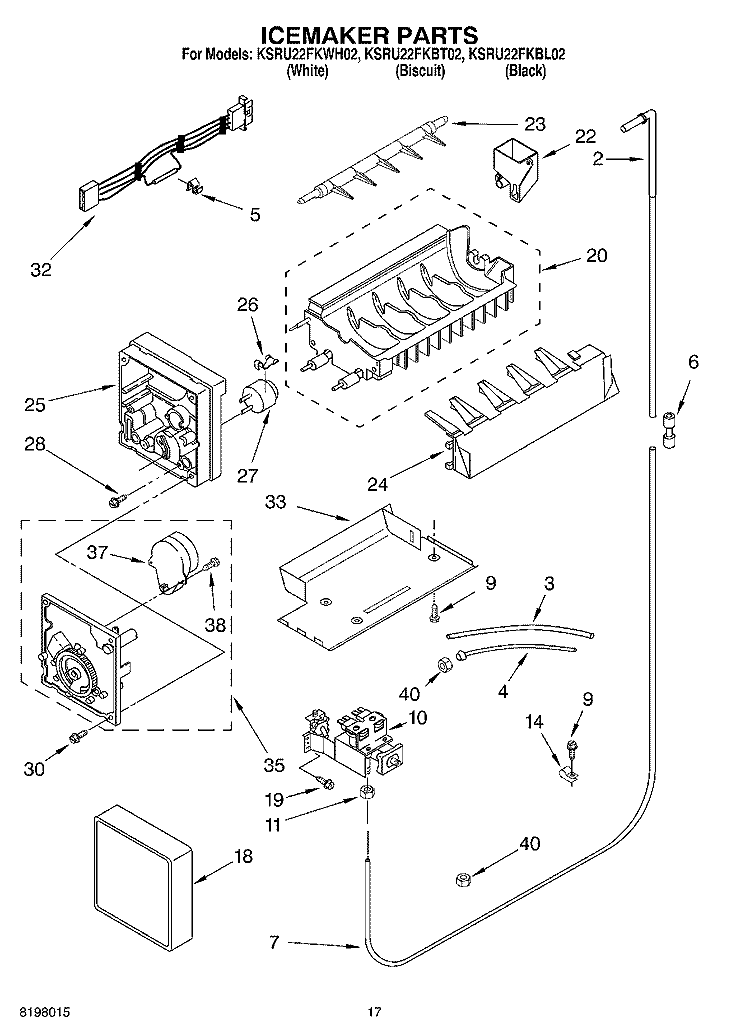 ICE MAKER Diagram and Parts List for KSRU22FKBL02  KitchenAid Refrigerator