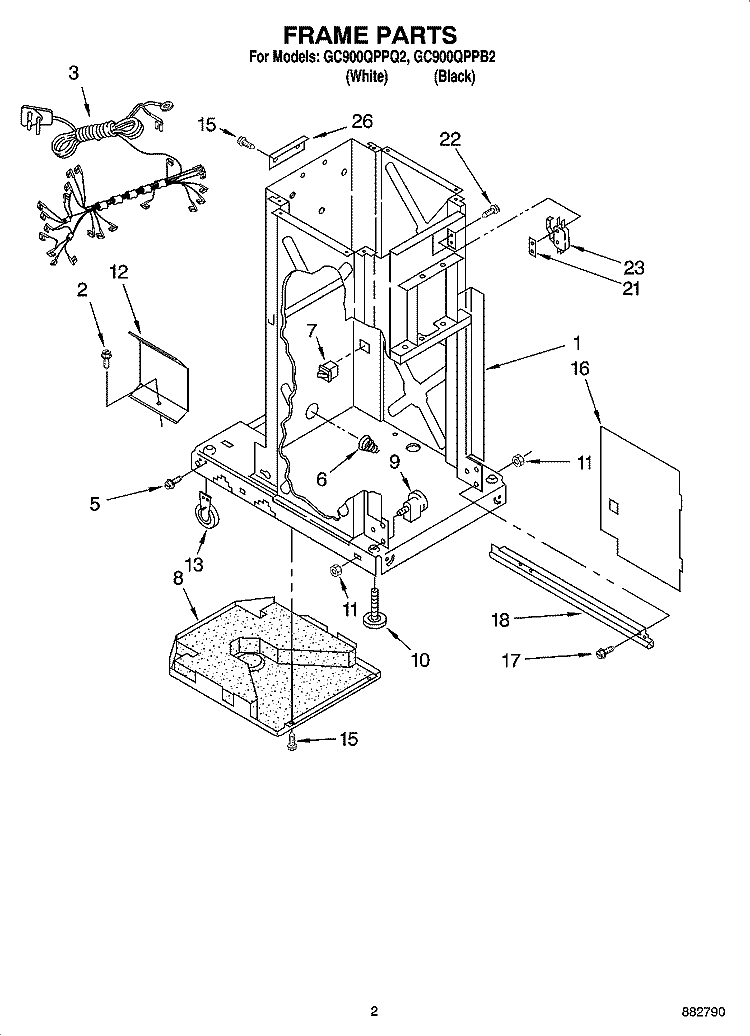 FRAME PARTS Diagram and Parts List for GC900QPPQ2  Whirlpool Trash Compactor