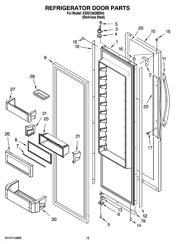 REFRIGERATOR DOOR PARTS Diagram and Parts List for KSSC36QMS03  KitchenAid Refrigerator