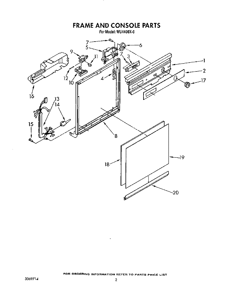 FRAME AND CONSOLE Diagram and Parts List for WU4400X0  Roper Dishwasher