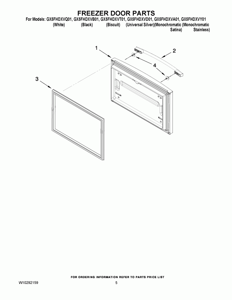 FREEZER DOOR PARTS Diagram and Parts List for GX5FHDXVA01  Whirlpool Refrigerator