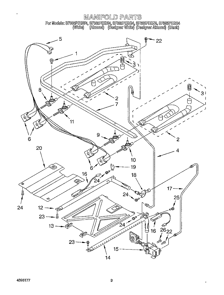 MANIFOLD Diagram and Parts List for SF385PEGQ4  Whirlpool Range