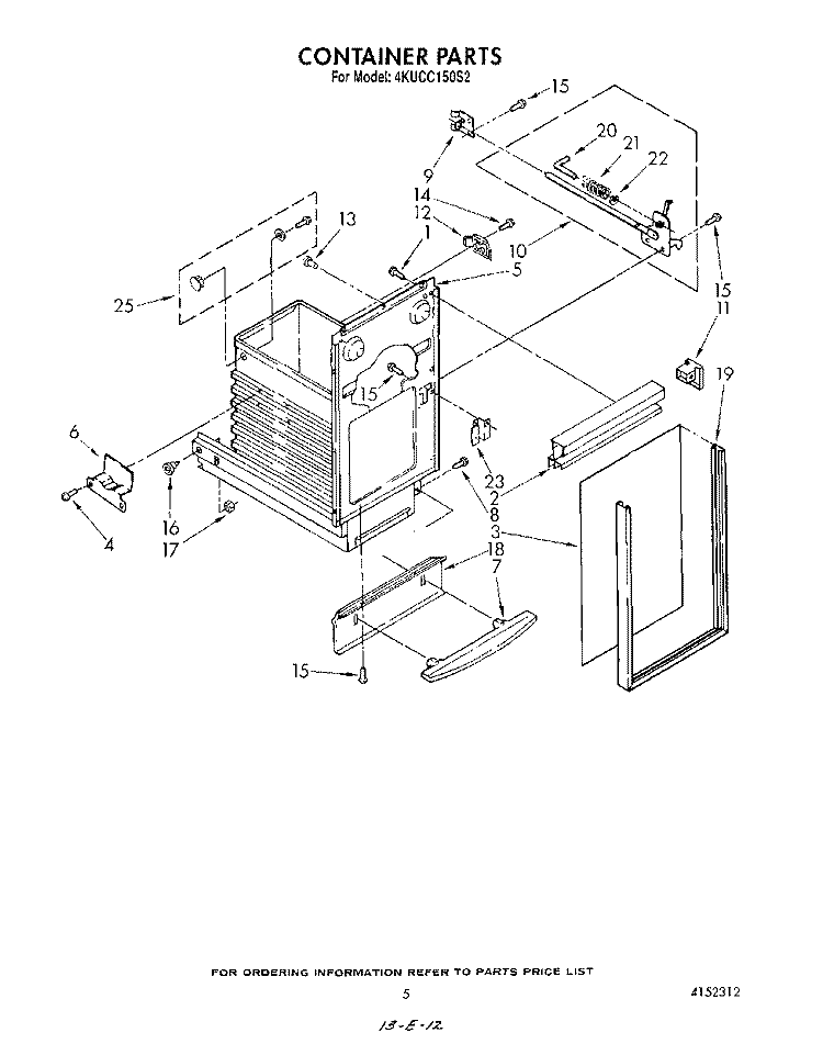 CONTAINER Diagram and Parts List for 4KUCC150S2  KitchenAid Trash Compactor