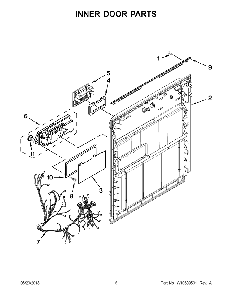 INNER DOOR PARTS Diagram and Parts List for IUD8100YS2  Whirlpool Dishwasher