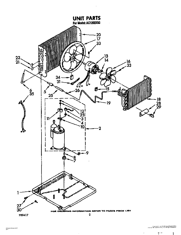 UNIT Diagram and Parts List for AC1202XS0  Whirlpool Air Conditioner