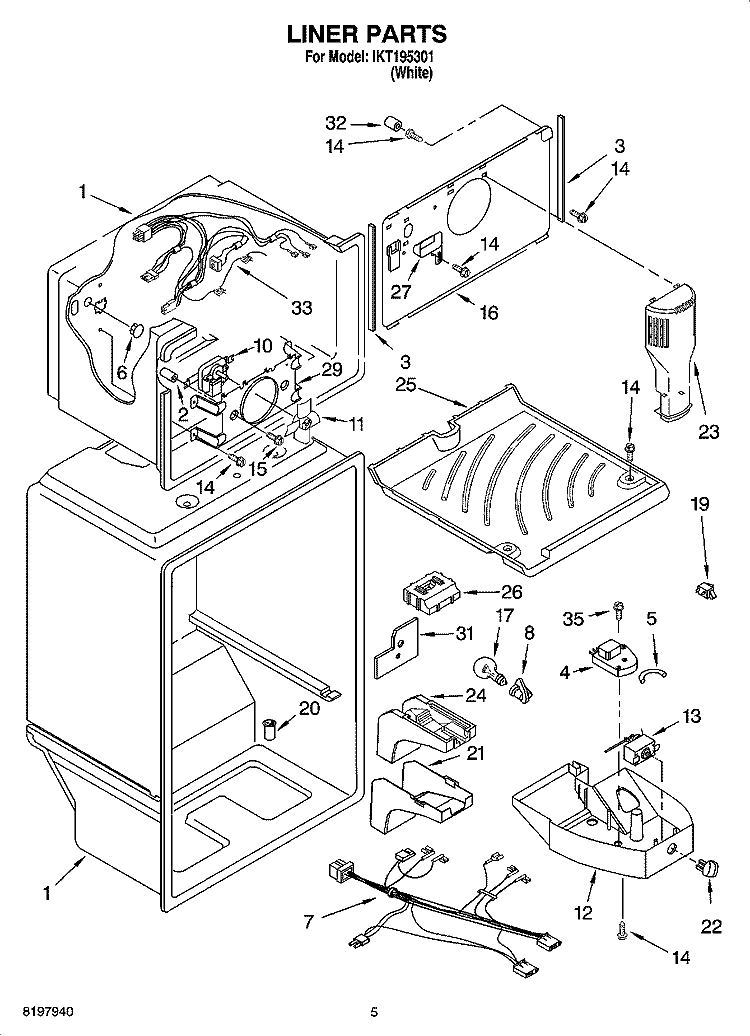 LINER PARTS Diagram and Parts List for IKT195301  Inglis Refrigerator