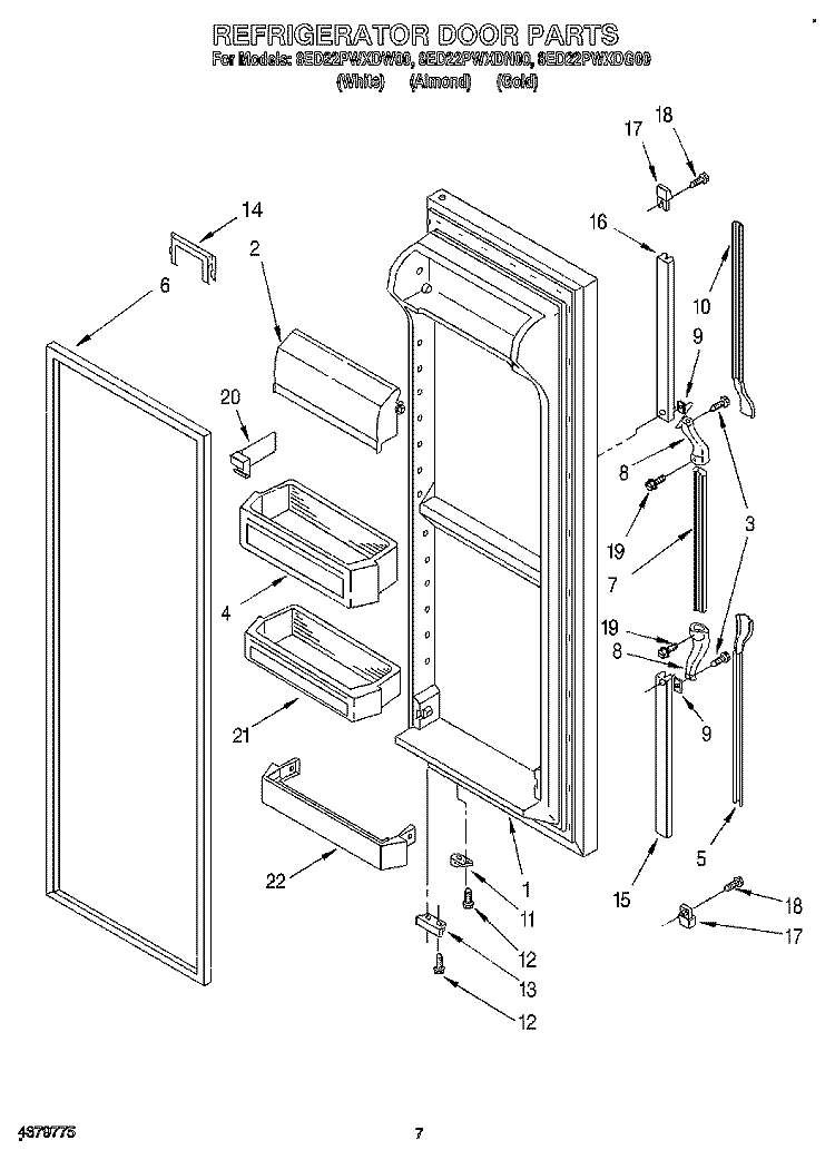 REFRIGERATOR DOOR Diagram and Parts List for 8ED22PWXDN00  Whirlpool Refrigerator