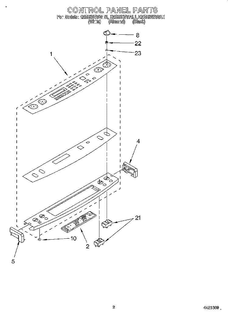 CONTROL PANEL Diagram and Parts List for KESH307BBL1  KitchenAid Range