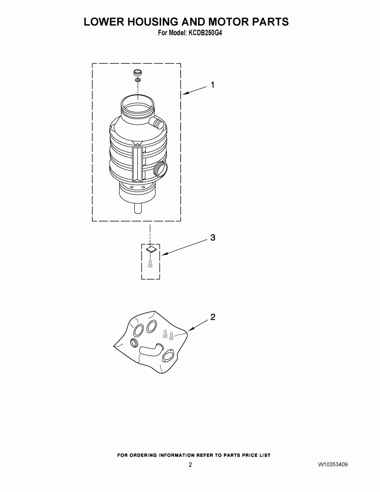 LOWER HOUSING AND MOTOR PARTS Diagram and Parts List for KCDB250G4  KitchenAid Food Waste Disposer