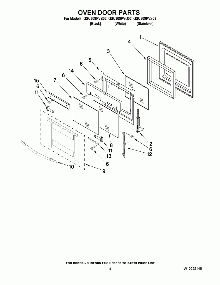 OVEN DOOR PARTS Diagram and Parts List for GSC309PVS02  Whirlpool Microwave Oven Combo