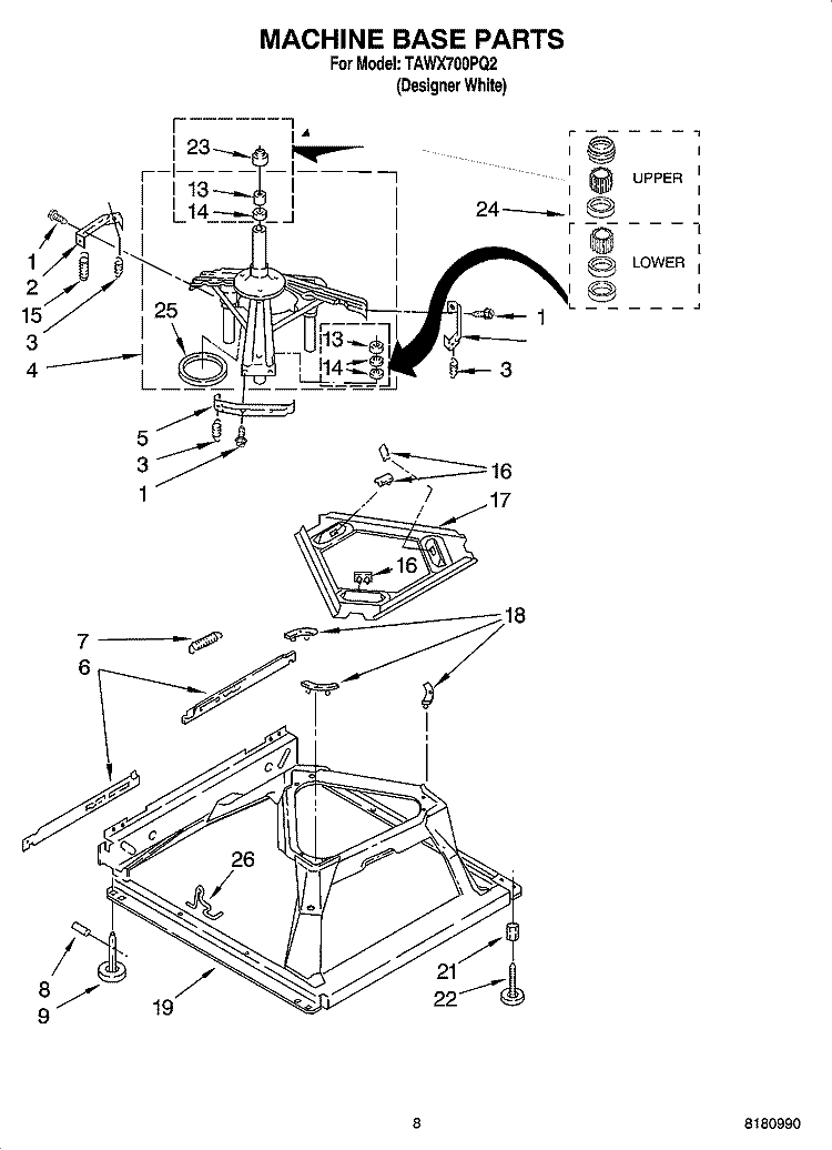 MACHINE BASE PARTS Diagram and Parts List for TAWX700PQ2  Estate Washer