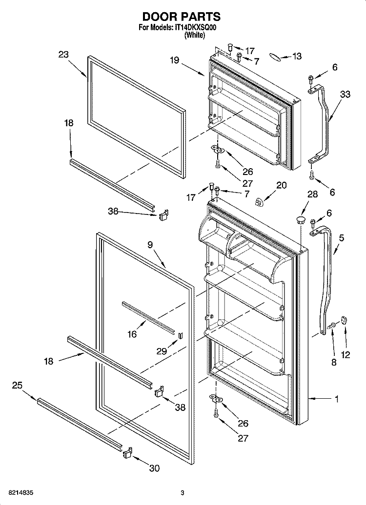 DOOR PARTS Diagram and Parts List for IT14DKXSQ00  Inglis Refrigerator