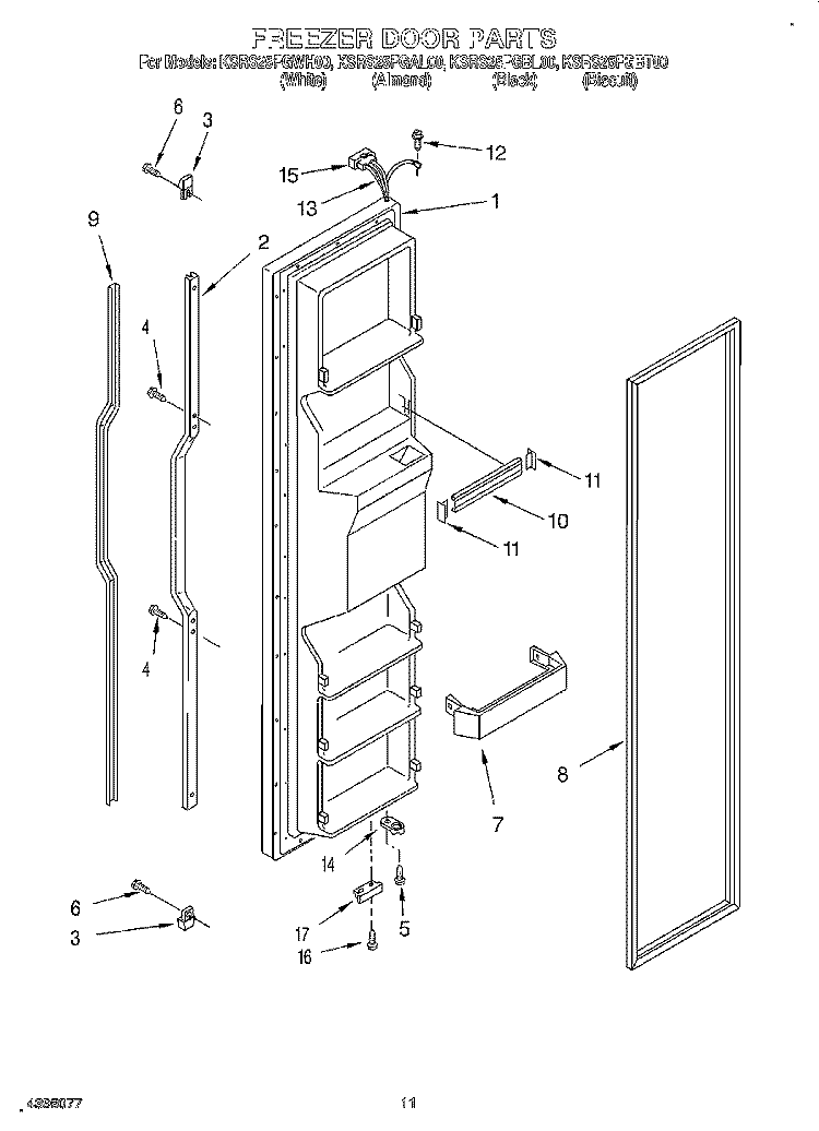 FREEZER DOOR Diagram and Parts List for KSRS25FGBL00  KitchenAid Refrigerator