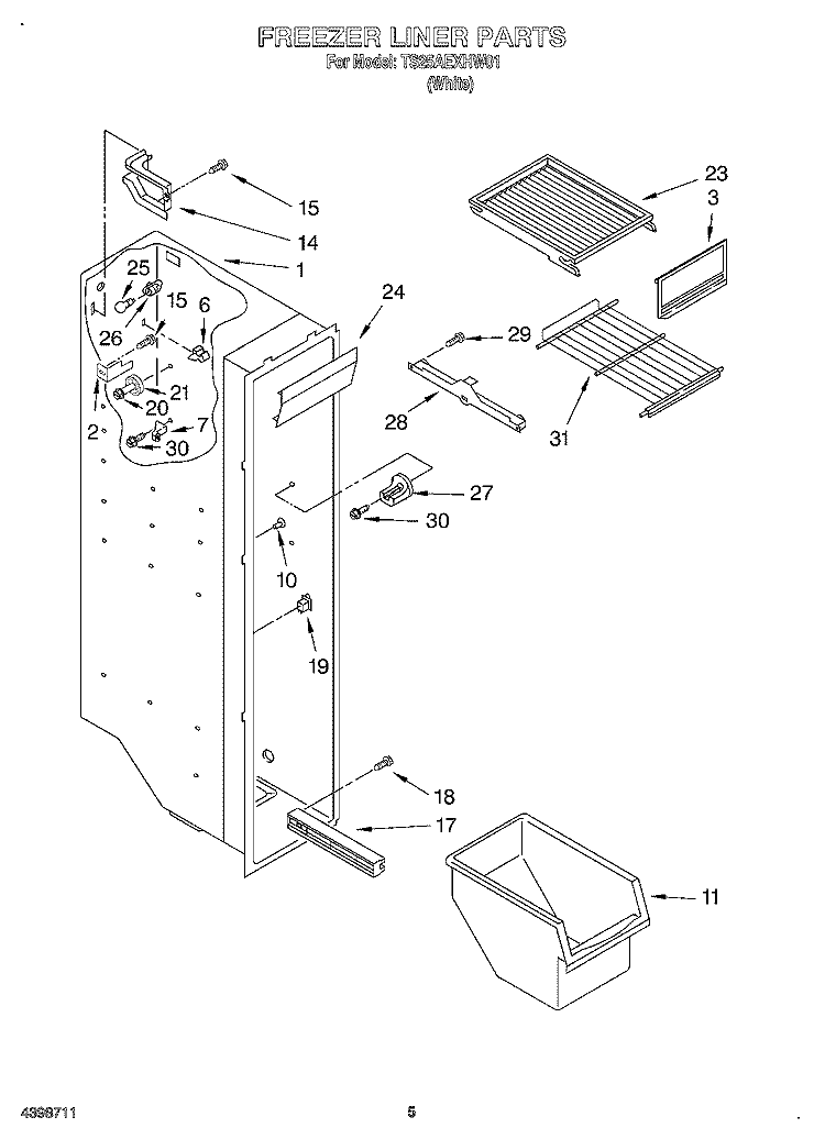 FREEZER LINER Diagram and Parts List for TS25AEXHW01  Estate Refrigerator
