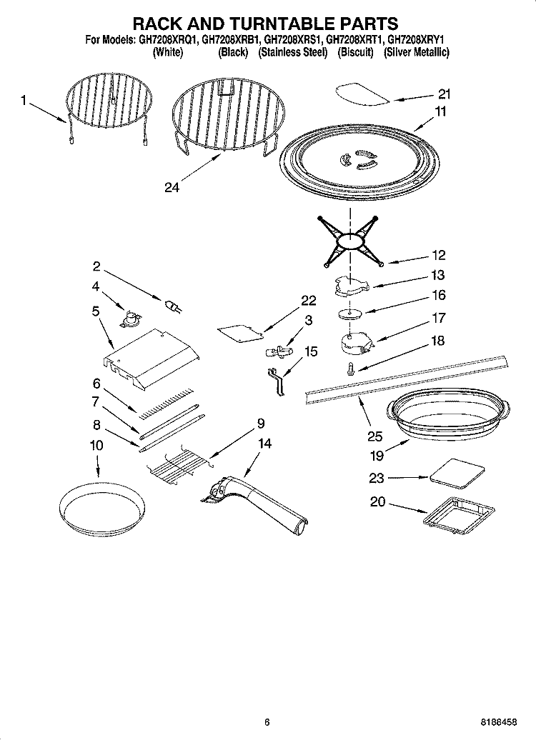 RACK AND TURNTABLE PARTS Diagram and Parts List for GH7208XRQ1  Whirlpool Microwave