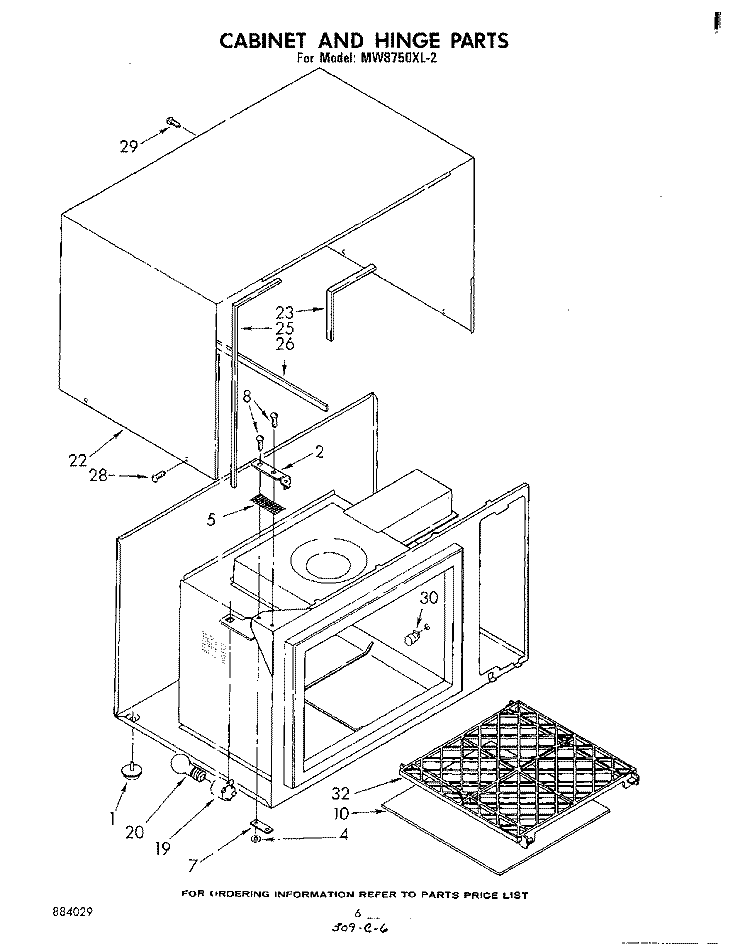 CABINET AND HINGE Diagram and Parts List for MW8750XL2  Whirlpool Microwave