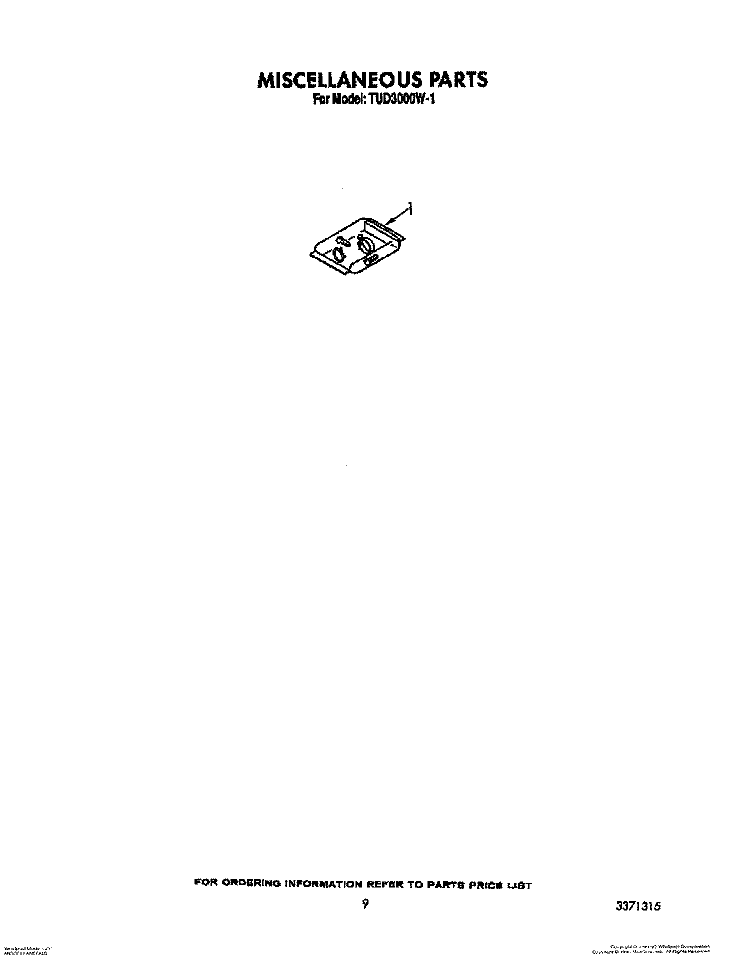 MISCELLANEOUS, LIT/OPTIONAL Diagram and Parts List for TUD3000W1  Whirlpool Dishwasher