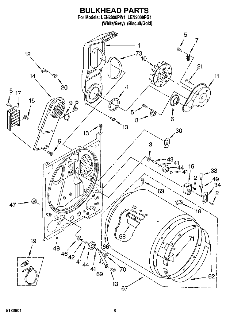 BULKHEAD PARTS, OPTIONAL PARTS (NOT INCLUDED) Diagram and Parts List for LEN2000PG1  Whirlpool Dryer