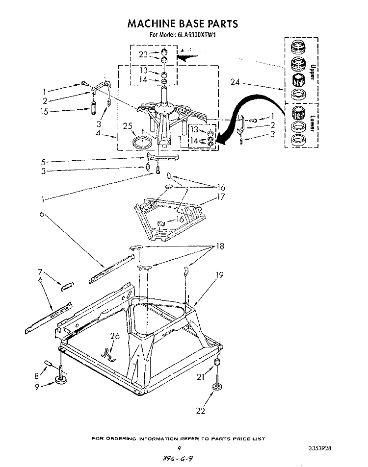 MACHINE BASE Diagram and Parts List for 6LA6300XTW1  Whirlpool Washer