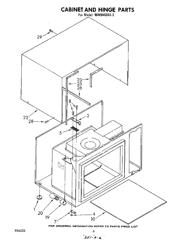 CABINET AND HINGE Diagram and Parts List for MW8400XL2  Whirlpool Microwave