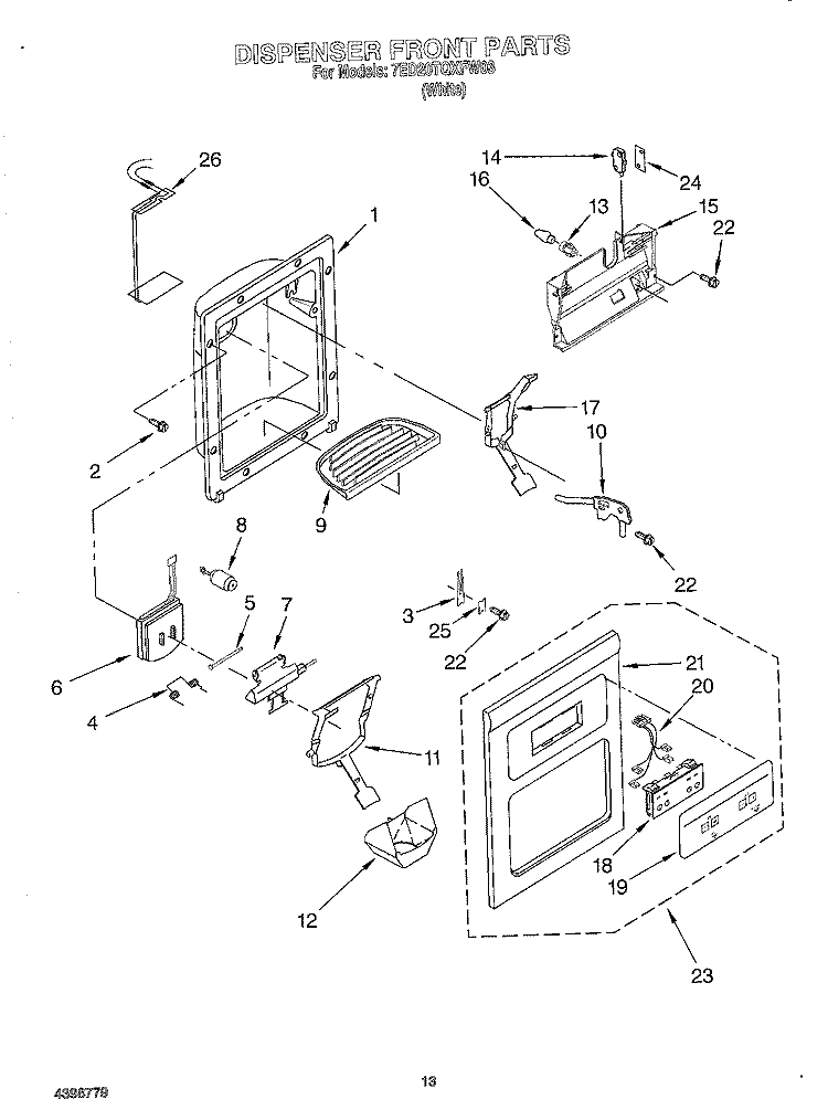 DISPENSER FRONT Diagram and Parts List for 7ED20TQXFW03  Whirlpool Refrigerator