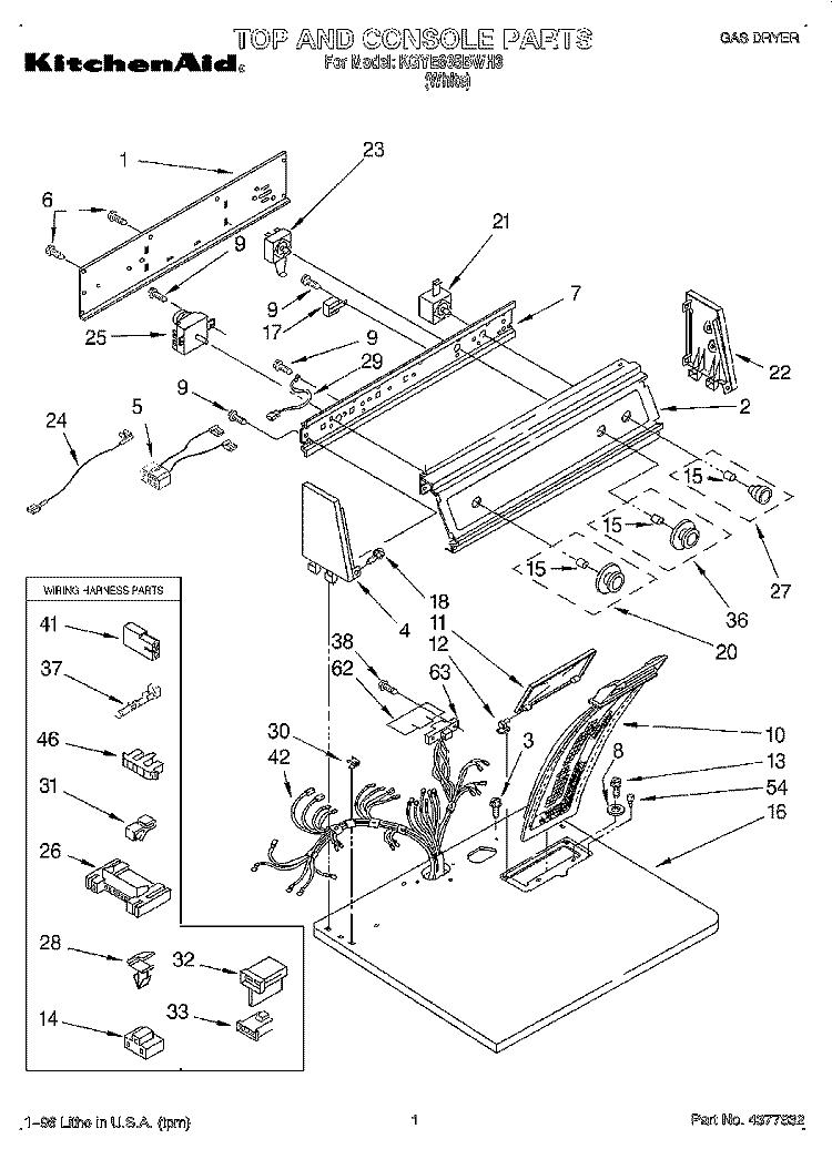TOP AND CONSOLE, LIT/OPTIONAL Diagram and Parts List for KGYE665BWH3  KitchenAid Dryer