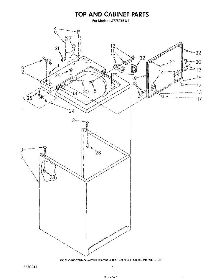 TOP AND CABINET , LITERATURE AND OPTIONAL Diagram and Parts List for LA7780XSW1  Whirlpool Washer