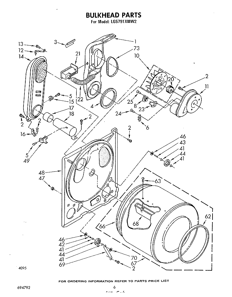 BULKHEAD Diagram and Parts List for LG5791XMW2  Whirlpool Dryer