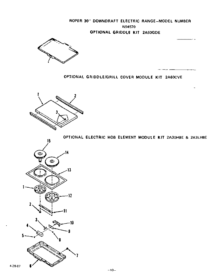 GRIDDLE , GRIDDLE/GRILL COVER Diagram and Parts List for N9457X0  Roper Range