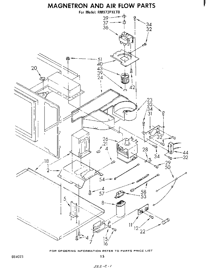 MAGNETRON AND AIR FLOW Diagram and Parts List for RM973PXLT0  Whirlpool Microwave Oven Combo