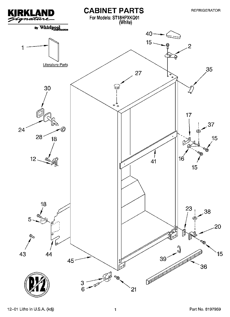 CABINET, LITERATURE Diagram and Parts List for ST18HPXKQ01  Whirlpool Refrigerator