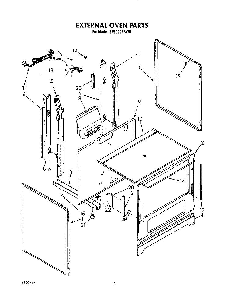 EXTERNAL OVEN Diagram and Parts List for SF3000ERN6  Whirlpool Range
