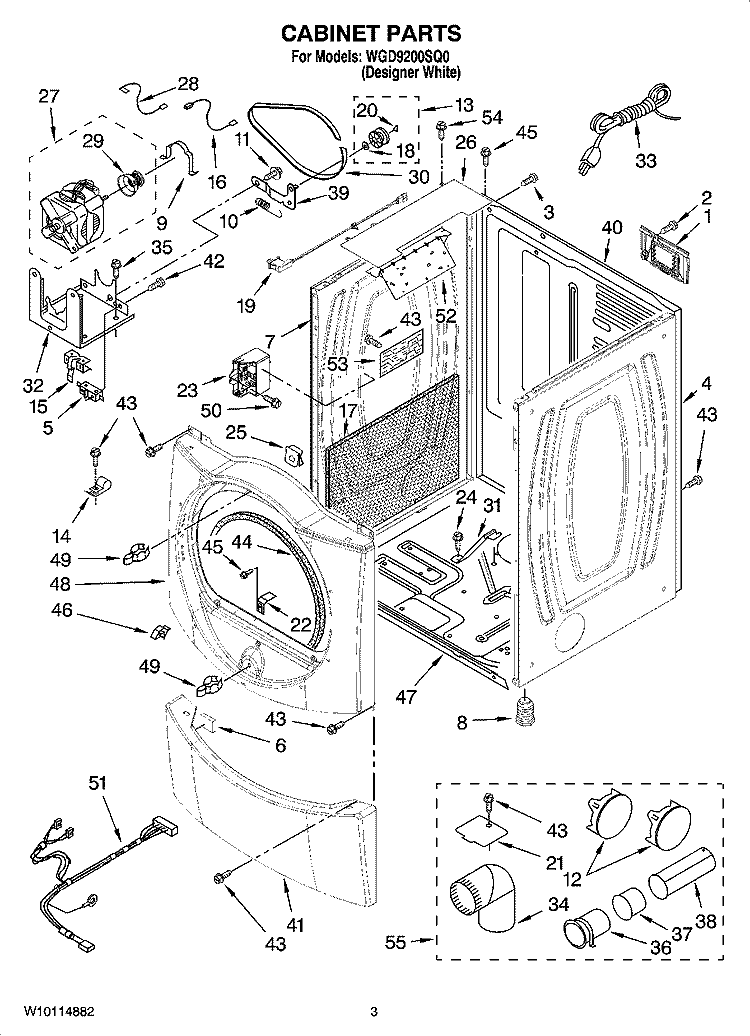 CABINET PARTS Diagram and Parts List for WGD9200SQ0  Whirlpool Dryer