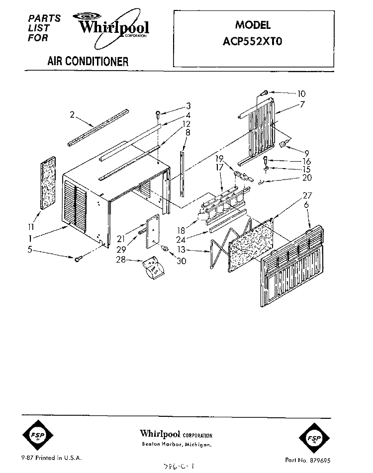 CABINET AND FRONT Diagram and Parts List for ACP552XT0  Whirlpool Air Conditioner