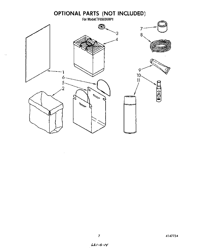 LIT/OPTIONAL Diagram and Parts List for TF8500XRP1  Whirlpool Trash Compactor