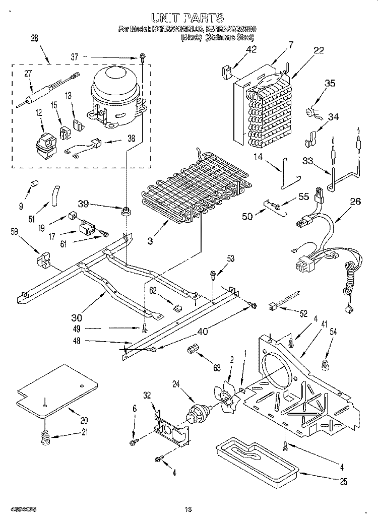UNIT Diagram and Parts List for KSRB22QGBL00  KitchenAid Refrigerator