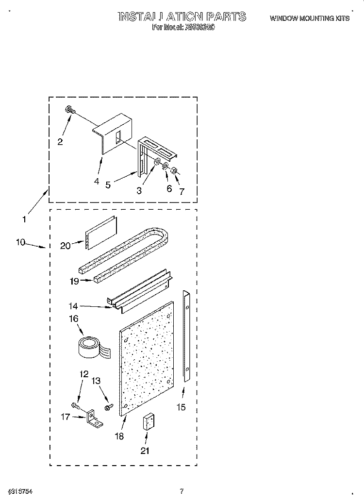 INSTALLATION Diagram and Parts List for X05002G0  Roper Air Conditioner