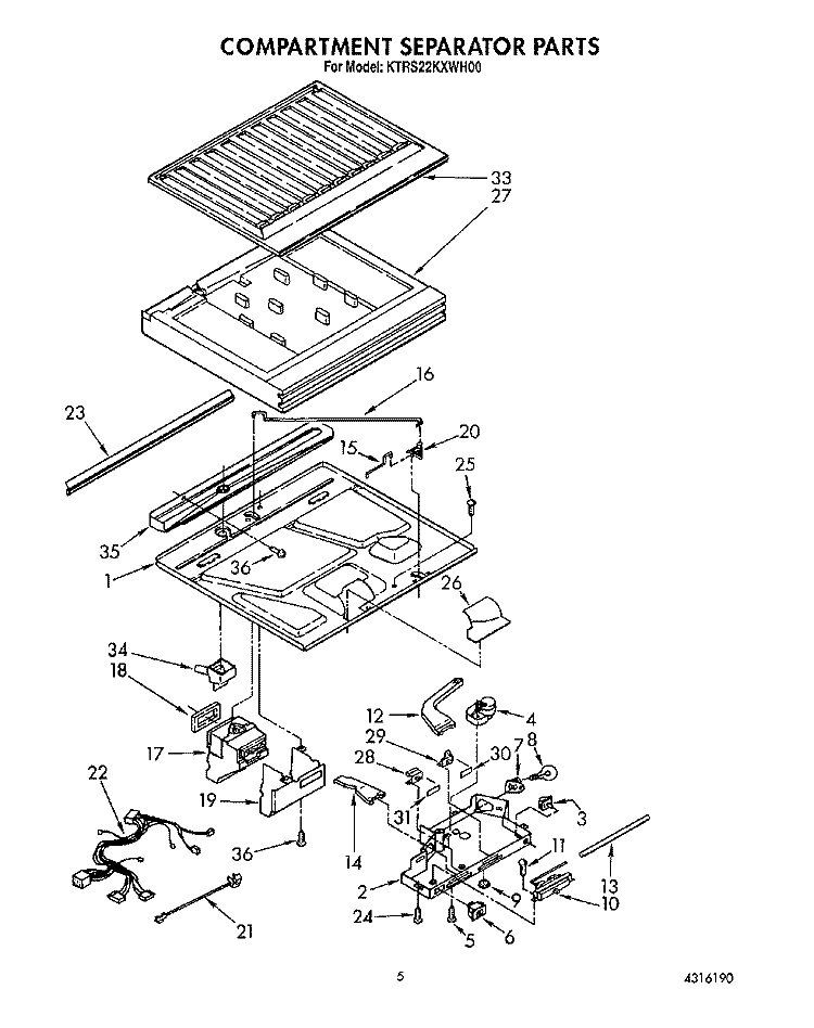 COMPARTMENT SEPARATOR Diagram and Parts List for KTRS22KXAL00  KitchenAid Refrigerator