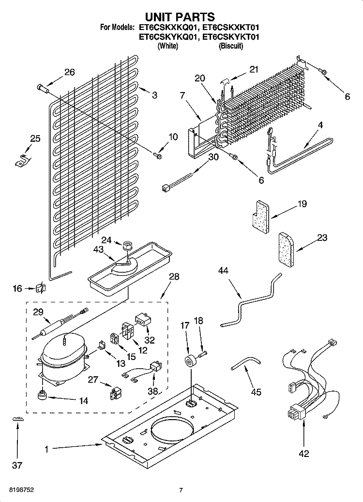 UNIT PARTS Diagram and Parts List for ET6CSKXKT01  Whirlpool Refrigerator