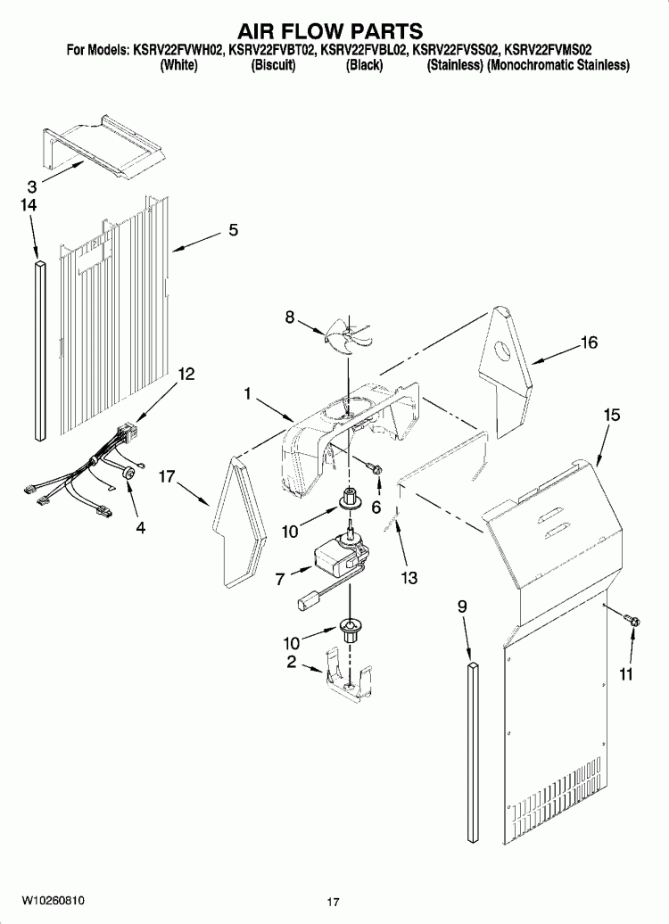 AIR FLOW PARTS Diagram and Parts List for KSRV22FVSS02  KitchenAid Refrigerator