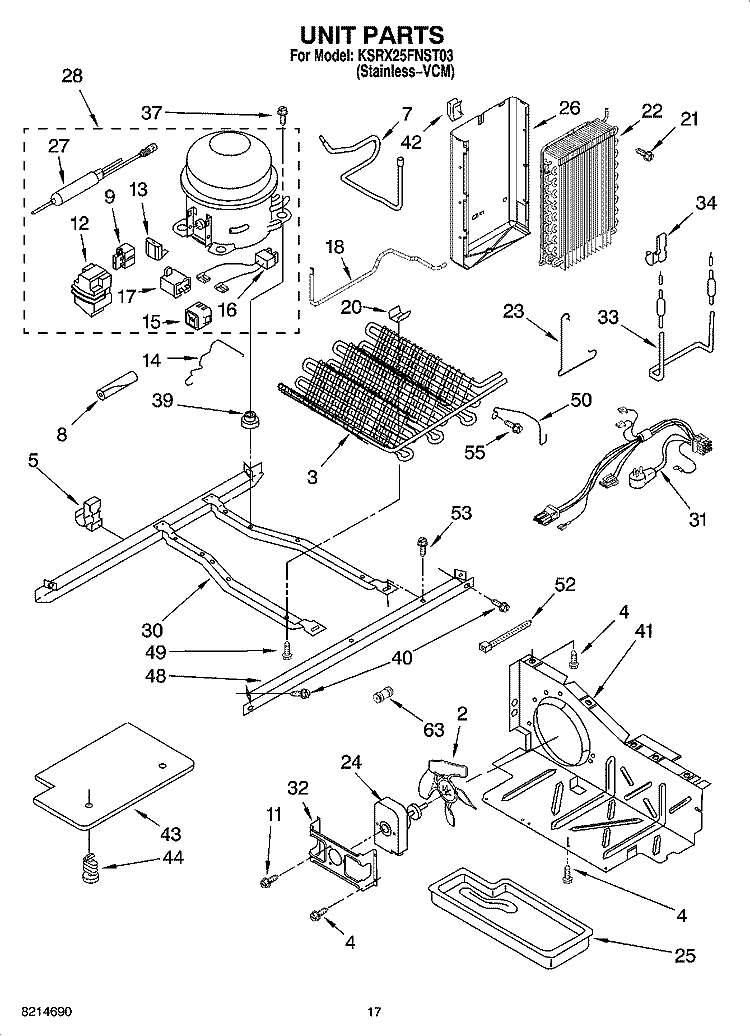 UNIT PARTS Diagram and Parts List for KSRX25FNST03  KitchenAid Refrigerator