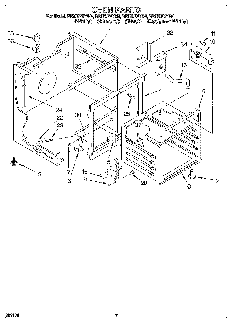 OVEN Diagram and Parts List for RF376PXYN4  Whirlpool Range