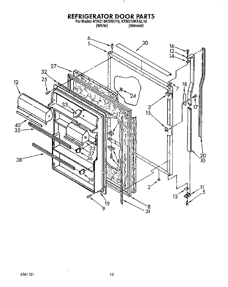 REFRIGERATOR DOOR Diagram and Parts List for KTRD18KXWH10  Whirlpool Refrigerator