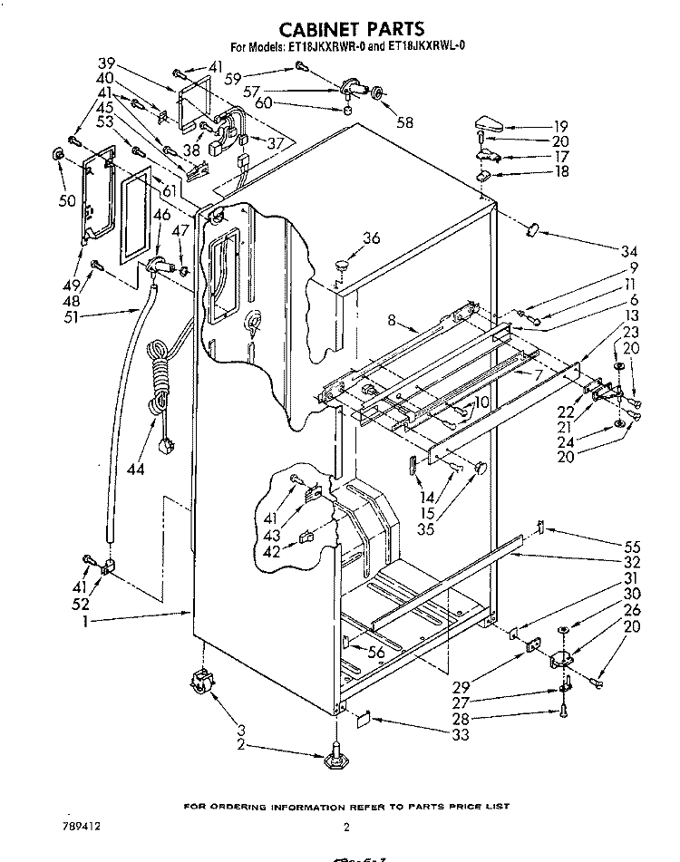 CABINET Diagram and Parts List for ET18JKXRWR0  Whirlpool Refrigerator