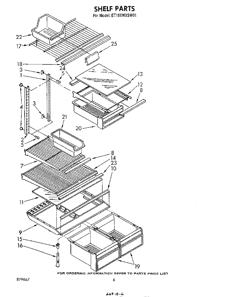 SHELF Diagram and Parts List for ET18XMXSW01  Whirlpool Refrigerator