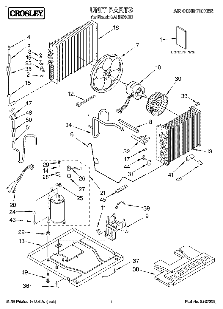 UNIT, LITERATURE Diagram and Parts List for CAH18WC90  Crosley Air Conditioner