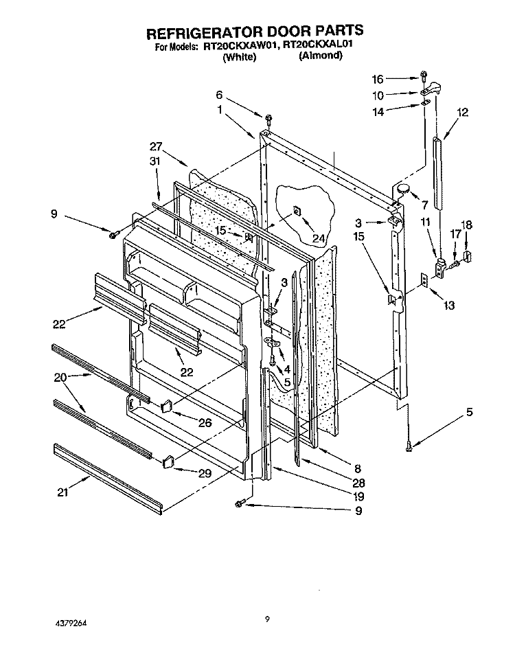 REFRIGERATOR DOOR, LIT/OPTIONAL Diagram and Parts List for RT20CKXAW01  Roper Refrigerator
